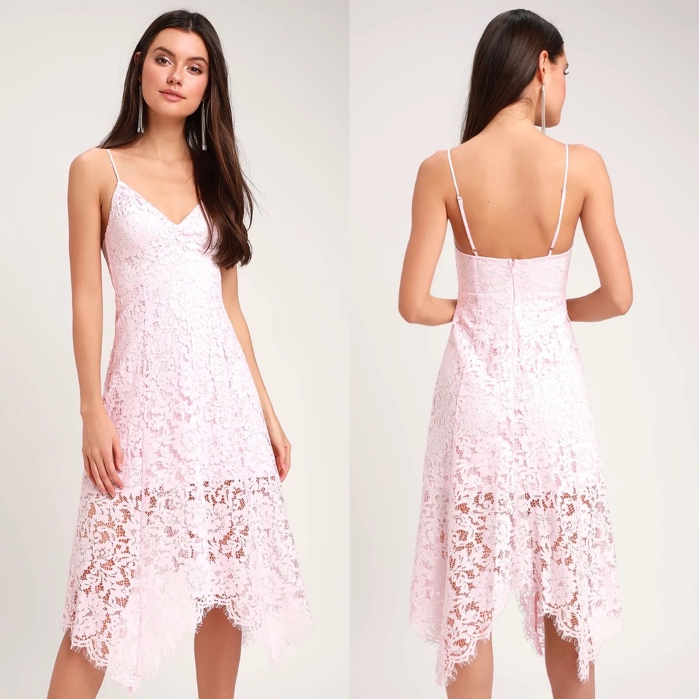 Lulu’s One Wish Light Blush Pink Lace Midi Dress